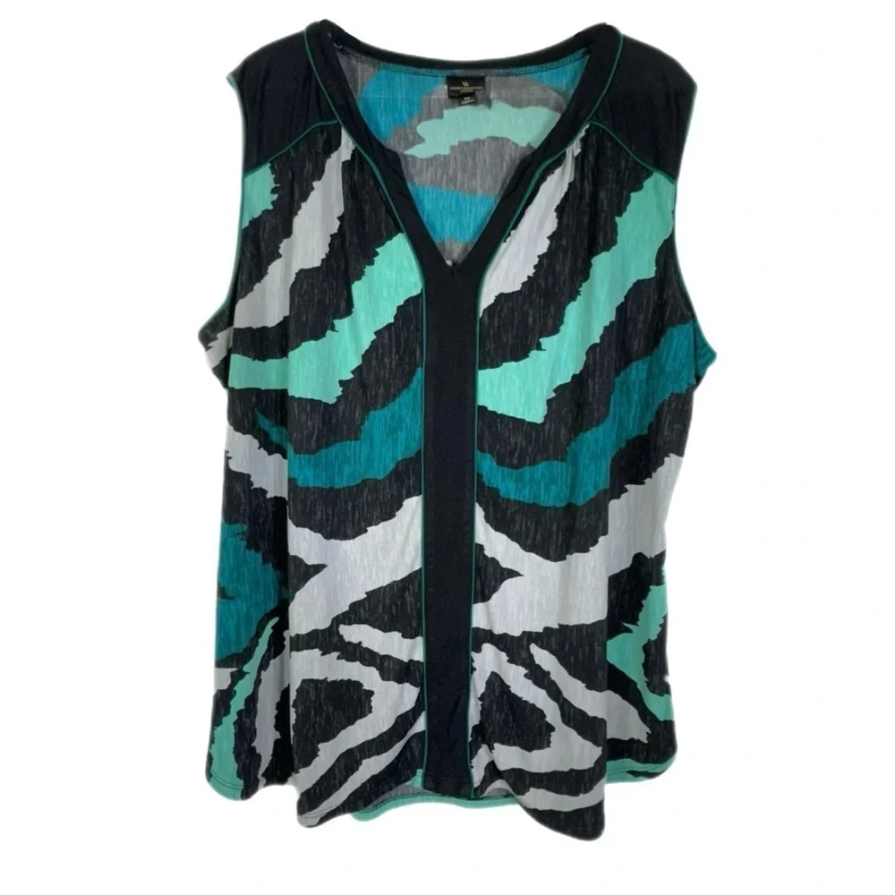Worthington Chic Teal Zebra Print Sleeveless Top